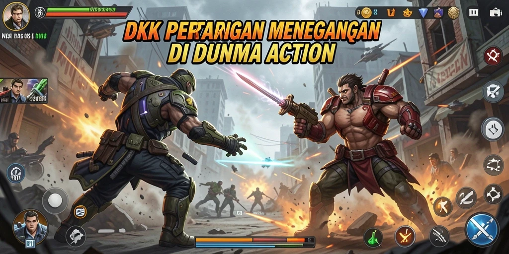 Screenshot utama DKK menampilkan aksi bertarung yang seru dan mendebarkan.