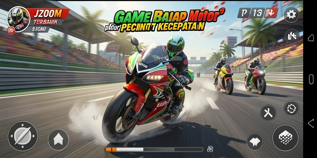 Tampilan gameplay J200M yang mendebarkan saat balapan motor.