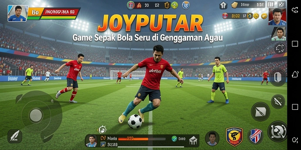 Menampilkan aksi seru dalam game sepak bola JOYPUTAR dengan grafis yang memukau.