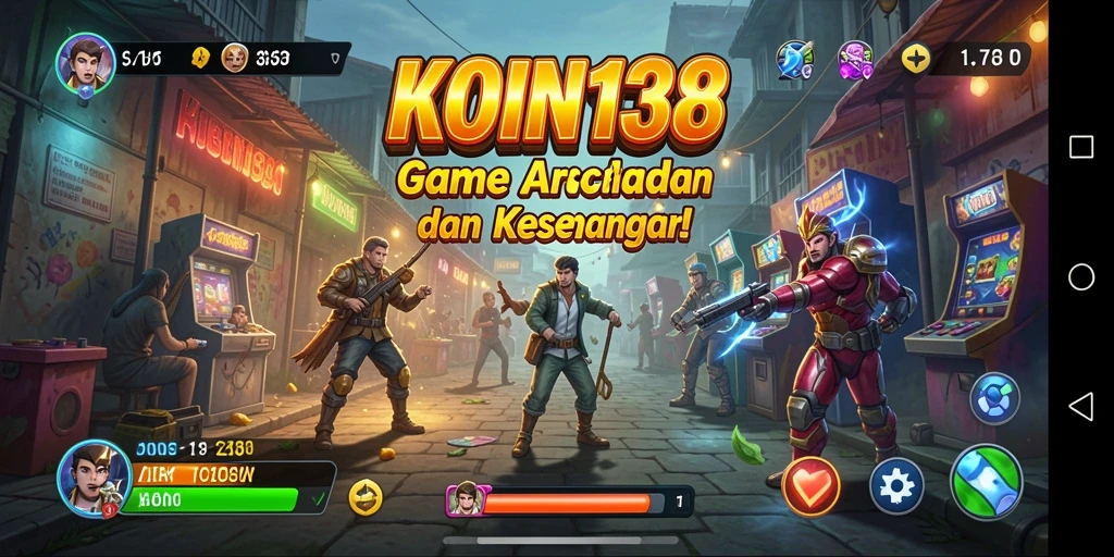 Screenshot gameplay KOIN138 yang penuh aksi dan warna-warni.