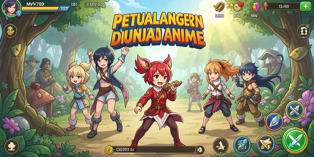Tampilan gameplay seru di dunia Anime yang penuh warna.