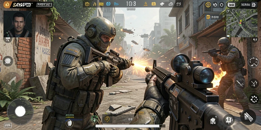 Tampilan aksi seru dalam permainan SAYAP33 dengan grafis FPS yang memukau.