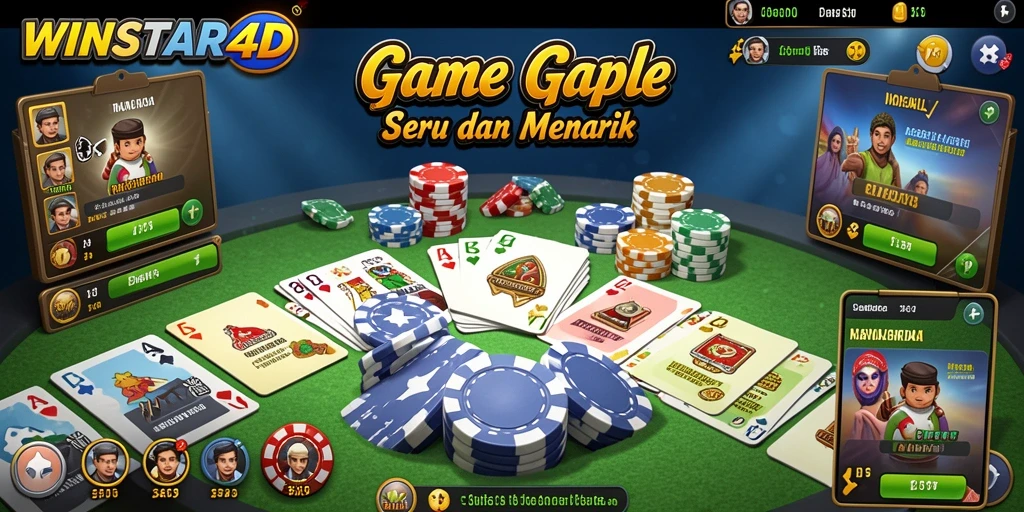 Screenshot WINSTAR4D menampilkan gameplay Gaple yang menarik dan interaktif.